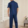 Men Satin Silk Pajamas Set 2 Piece Button Down Sleepwear Long Pants Loungewear with Pockets