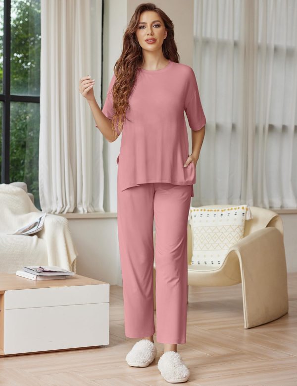 Lounge Sets for Women Short Sleeve Tops and Long Pants Soft Comfy Pajamas Set 2 Piece Outfits S-XXL