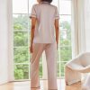 2 Pack Womens Silk Satin Pajama Sets Button Down Sleepwear Short Sleeve Top and Pants Soft Pjs Lounge Set