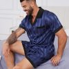 Mens Pajamas Set Satin Silk Pajama For Men Sleepwear Shorts Sexy Nightwear Button Down 2 Piece