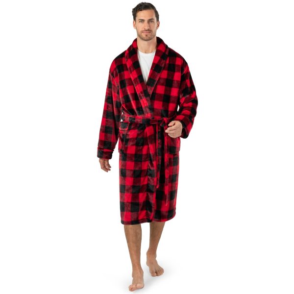 Fleece Mens Robe, Plush Flannel Bathrobe, Soft Long Spa Robe for Men