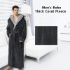 Mens Long Robes with Hood Full Length Hooded Bathrobe Fleece Plush Fluffy Housecoat Nightgown