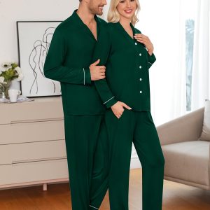 Matching Couple Christmas Pajamas Set Modal Long Sleeve Button-Down Sleepwear Family Festival Party Xmas PJs Sets