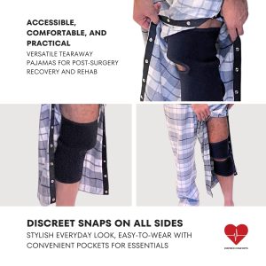Unisex Tearaway Post Surgery Recovery Pajama Pants with Side Snaps & Pockets