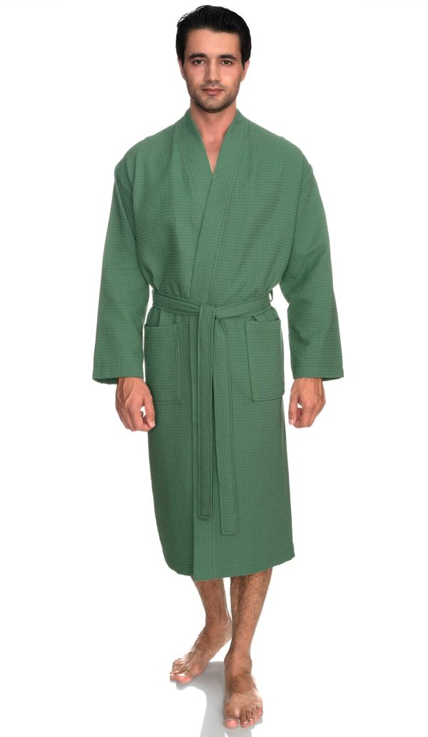 Mens Robe, Waffle Spa Bathrobe, Soft Kimono Bath Robe