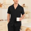 Mens Pajamas Set Short Sleeve Sleepwear Button Down Soft Loungewear 2 Piece Pj Shorts Sets with Pockets