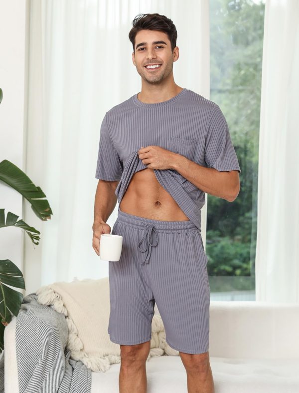 Matching Pajamas for Couples 2 Piece Lounge Set Ribbed Knit Pajama Matching Tops and Shorts Soft Sleepwear S-XXL