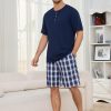 Mens Pajama Set Short Sleeve, Pajamas Made from Bamboo Pulp Viscose and Cotton Lightweight PJS for Men