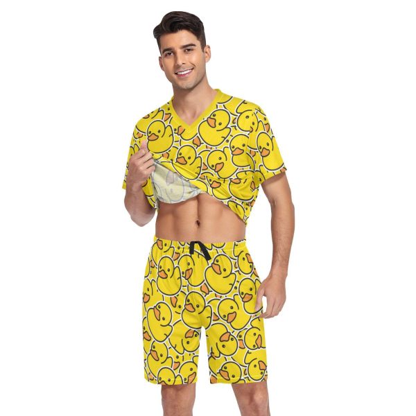 Men's Short Sleeve Pajama Set Summer Pj Short Set 2 Piece Loungewear Sleepwear with Pockets