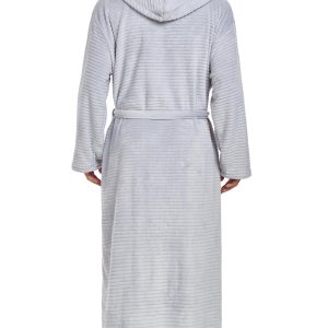 Mens Fleece Robe Hooded Plush Full Length Plush Bathrobe Warm House Robe