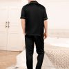 Mens Satin Silky Pajama Set Short Sleeve Classic Sleepwear Button Down Loungewear with Long Pants