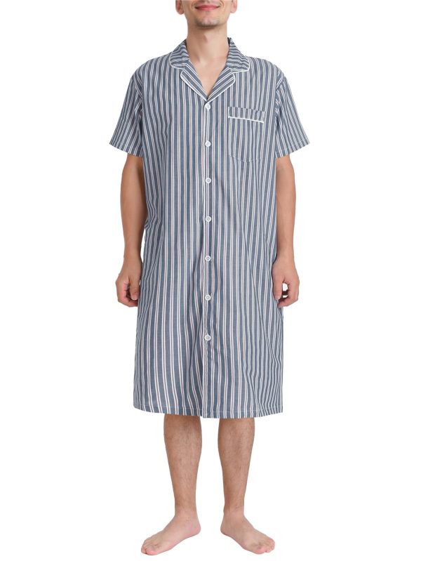 Men's Button Down Nightshirt Cotton Sleep Shirt