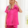 Womens Silk Satin Pajama Sets Soft Short Sleeve Button Down Sleepwear Top and Shorts 2 Piece Pjs Lounge Set S-XXL