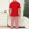 Cotton Matching Pajamas for Couples Cute Printed Short Sleeve Top & Long Pants Sleepwear Pjs Sets