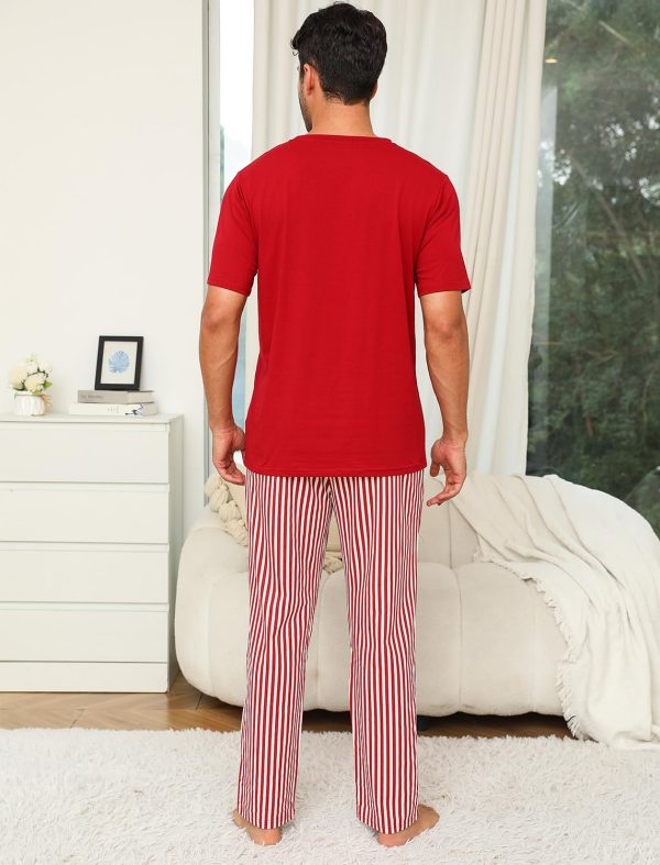 Cotton Matching Pajamas for Couples Cute Printed Short Sleeve Top & Long Pants Sleepwear Pjs Sets