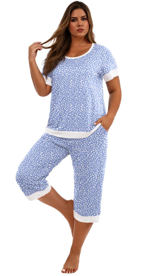 Women's Pajama Set Short Sleeve Shirt and Capri Pants Sleepwear Pjs Sets Lounge Set