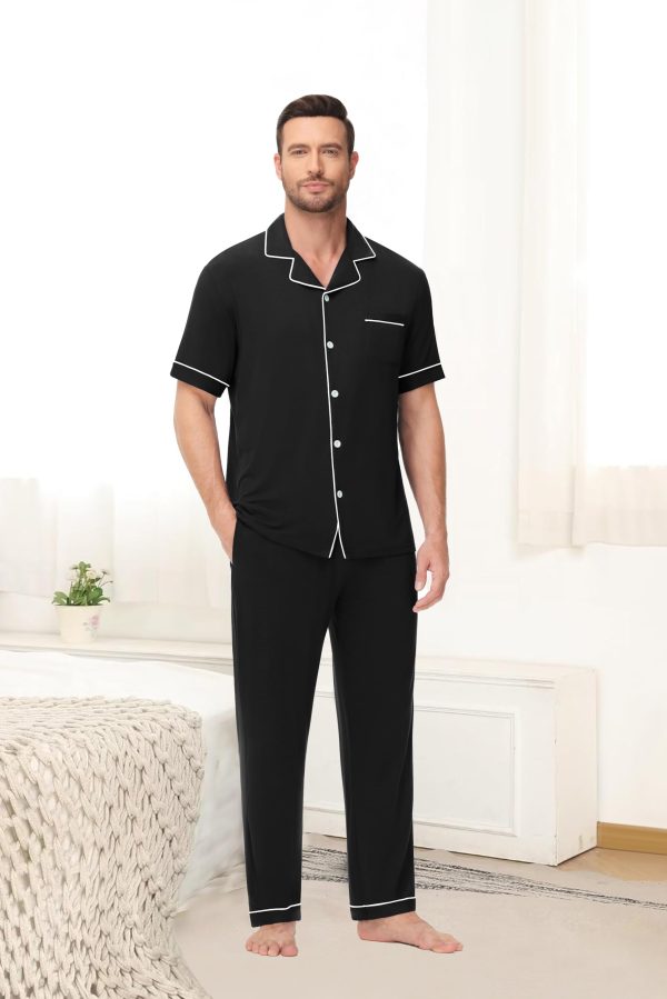 Men Pajamas Set Two Pieces Short Sleeve Sleepwear Button Down Loungewear Set Soft Modal Pj Set with Pockets