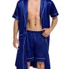Men's Satin Robe with Shorts Set Silky Short Sleeve Kimono Bathrobe Lightweight Soft Sleepwear