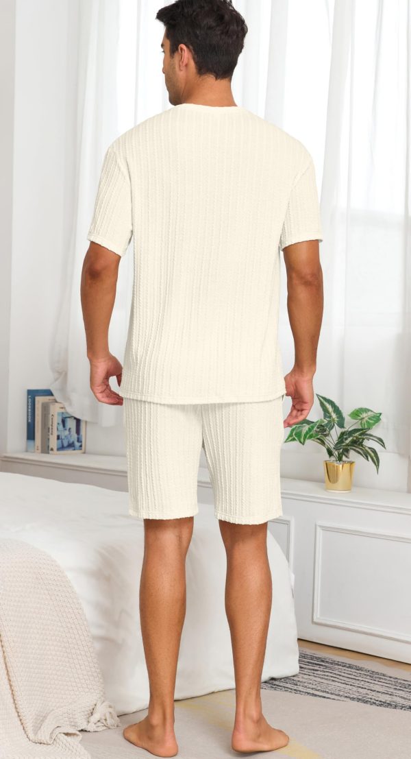 Mens Pajamas Set Summer Pjs Sets Lightweight Short Sleeve Pajama Shorts Set Soft Sleepwear Loungewear with Pockets