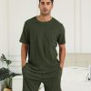 Matching Pajamas for Couples Ribbed Knit Pajama Short Sleeve Soft Sleepwear 2 Piece Loungewear S-XXL