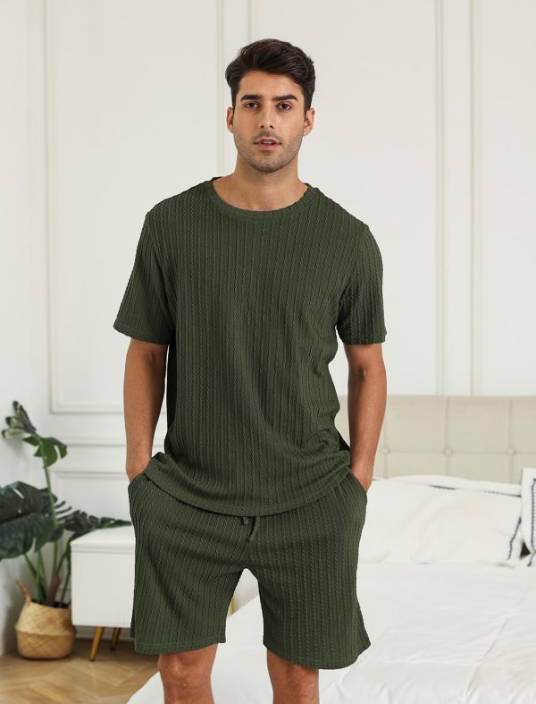 Matching Pajamas for Couples Ribbed Knit Pajama Short Sleeve Soft Sleepwear 2 Piece Loungewear S-XXL