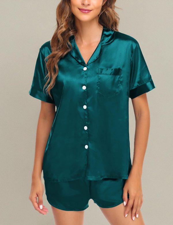 Couple Satin Matching Pajamas Sets Women & Men Short Sleeve Sleepwear Silk Button Down Nightwear 2 Pieces Loungewear