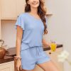 2 Pack Women's Pajamas Set Soft Ruffle Sleeve Pjs Set Casual V Neck Lounge Set with Pockets