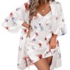 Women's Silk Robe Set V-neck 2 Piece Bridal Party Robes and Satin Bathrobe Set with Pockets