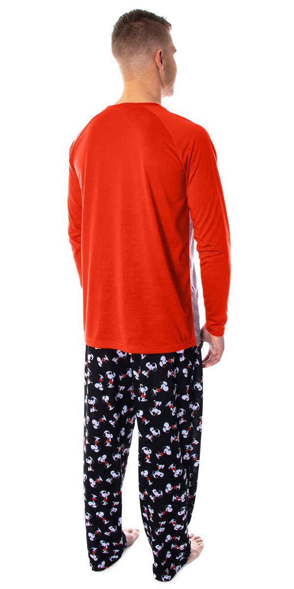 Peanuts Men's Joe Cool Snoopy Pajamas Long Sleeve Raglan Shirt and Pant 2 Piece Pjs Adult Pajama Set