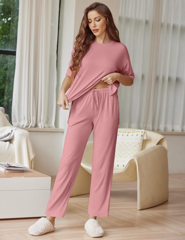 Lounge Sets for Women Short Sleeve Tops and Long Pants Soft Comfy Pajamas Set 2 Piece Outfits S-XXL