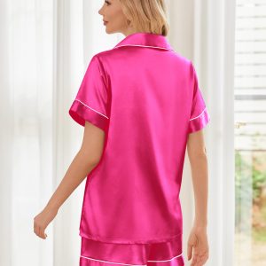 Womens Silk Satin Pajama Sets Soft Short Sleeve Button Down Sleepwear Top and Shorts 2 Piece Pjs Lounge Set S-XXL