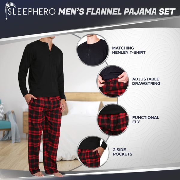 Men’s Pajama Set Pajamas For Men 2 Piece PJ Set with Cotton Flannel Men Pajama Pants and Long Sleeve Henley T-Shirt