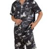 Mens Silk Satin Pajamas Set Short Sleeve Sleepwear Button-Down Pjs Sets Two-Pieces Loungewear with Pockets S-XXL