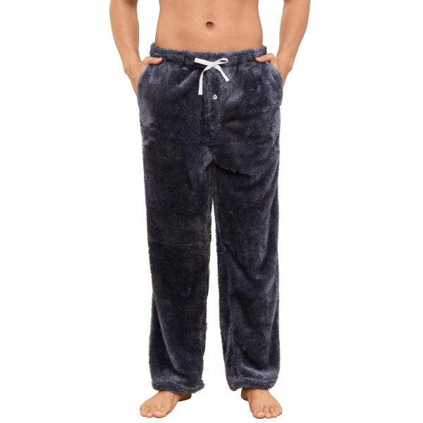 Mens Plush Warm Pajama Pants, Fluffy Soft Fleece Sleep Pant with Pockets Lounge Pj Bottoms for Men