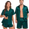 Couple Satin Matching Pajamas Sets Women & Men Short Sleeve Sleepwear Silk Button Down Nightwear 2 Pieces Loungewear