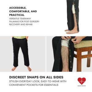 Unisex Tearaway Post Surgery Recovery Pajama Pants with Side Snaps & Pockets