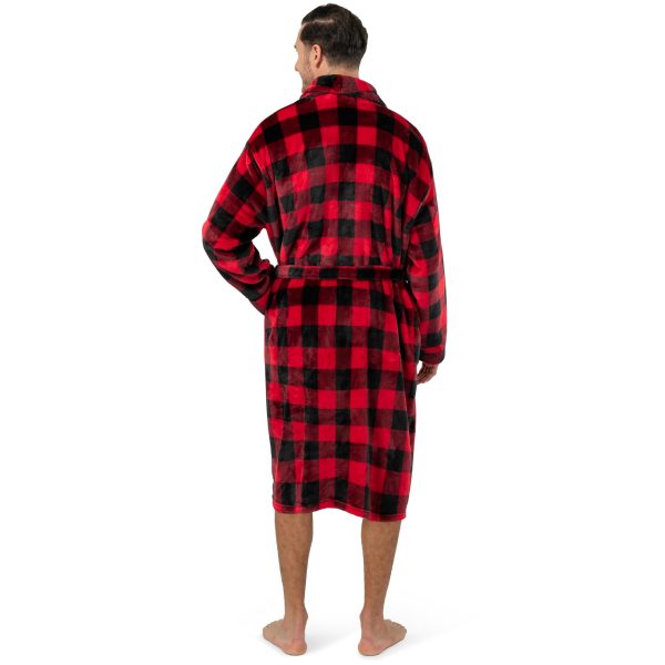 Fleece Mens Robe, Plush Flannel Bathrobe, Soft Long Spa Robe for Men