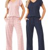 2 Pack Womens Pajamas Short Sleeve Sleepwear Top with Pants Super-Soft Printed Lounge Sets S-XXL