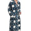 Mens Hooded Robe Plush Flannel Fleece Full Length Bathrobe Warm House Coat Long Lounge Robe with Hood Pockets
