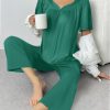 Capri Pajamas Short Sleeve Mumu Pjs Sets 2 Pieces Pleated Top and Capri Pants Sleepwear Loungewear for Women