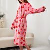 Women's Fleece Bath Robe Full Length Plush Soft Bathrobe Warm Lounge Sleepwear Robe with Pockets Gift for Mom Wife Dad Friend