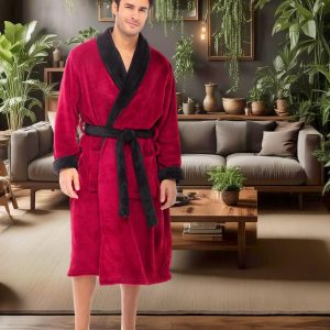 Mens Robe Plush, Bath Robe for Men, Lightweight Robes, Warm Fleece Bathrobe