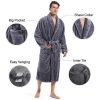 Mens Plush Fleece Robe, Cozy Warm Bathrobe Fuzzy Male Spa Long Robe With Pockets (DARK GREY)