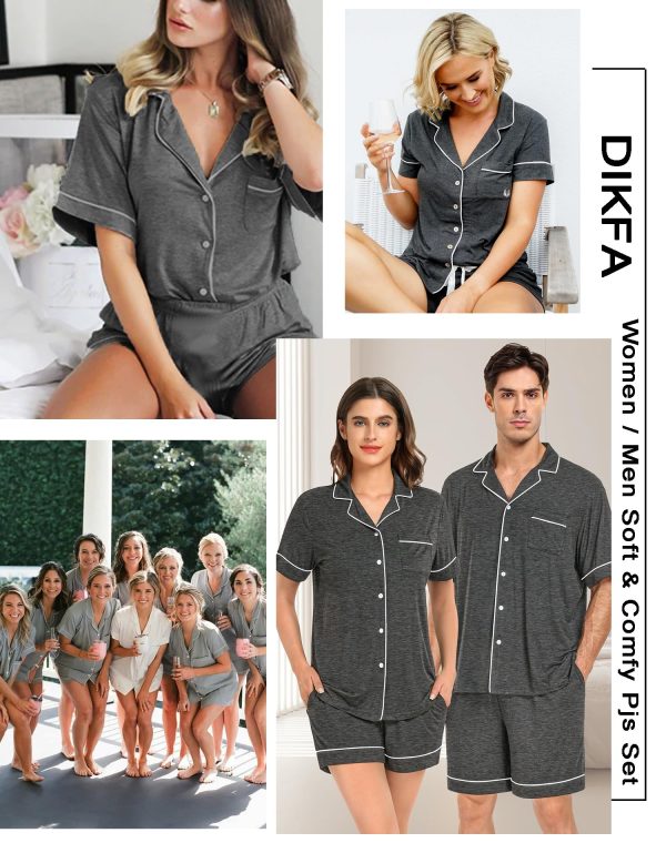Couple Matching Pajamas Set Short-sleeve PJ Women & Men 2Pcs Loungewear Button Down Sleepwear Pjs Sets