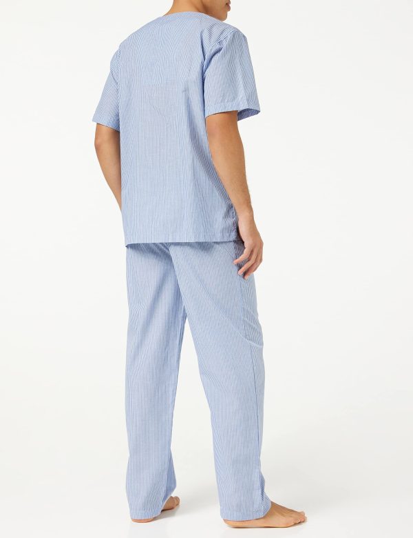 mens Broadcloth Short Sleeve Top and Long Pants Pajama Set