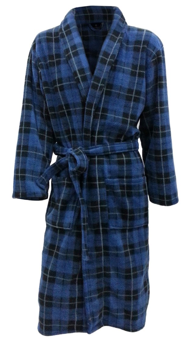 Men's Fleece Robe Blue Tartan