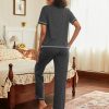 Cotton Pajamas Sets for Women 2 Piece Button Down Short Sleeve Pj Set with Long Pants Lounge Set Soft Sleepwear S-XXL