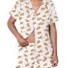 Womens Ribbed Knit Pajama Set Short Sleeve Button Down Pj Set 2 Piece Lounge Set with Pockets Sleepwear S-XXL
