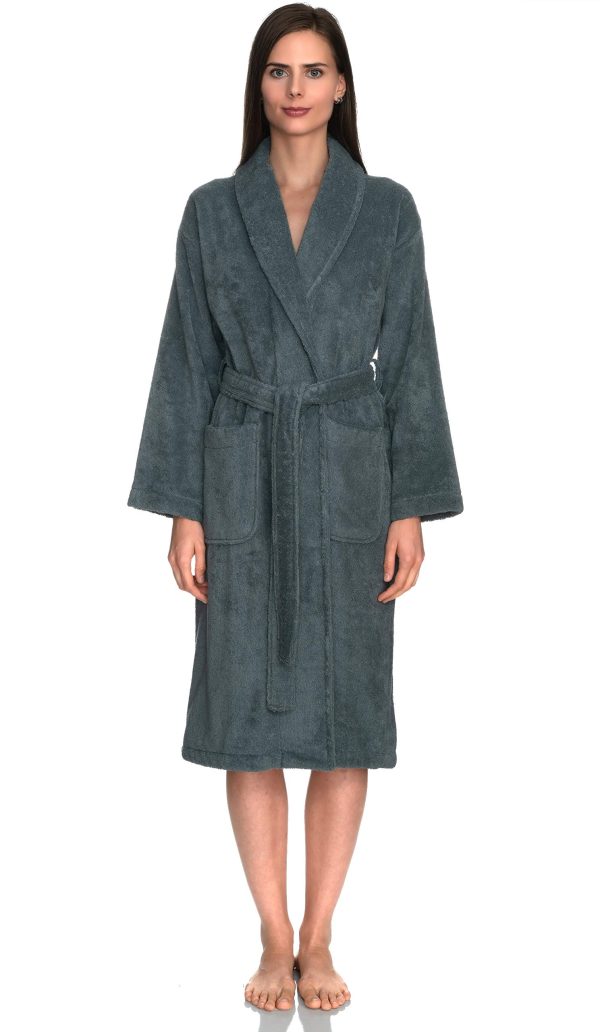 Womens Plush Bathrobe 100% Cotton Luxury Terry Shawl Bath Robe