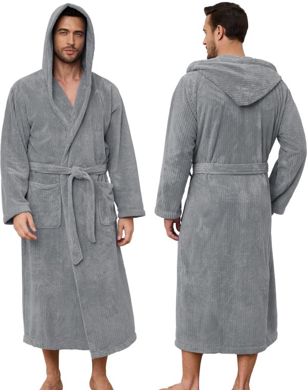Men's Bathrobes with Hood, Soft Long Towel Robe for Men - Super Absorbent Quick Dry yet Warm